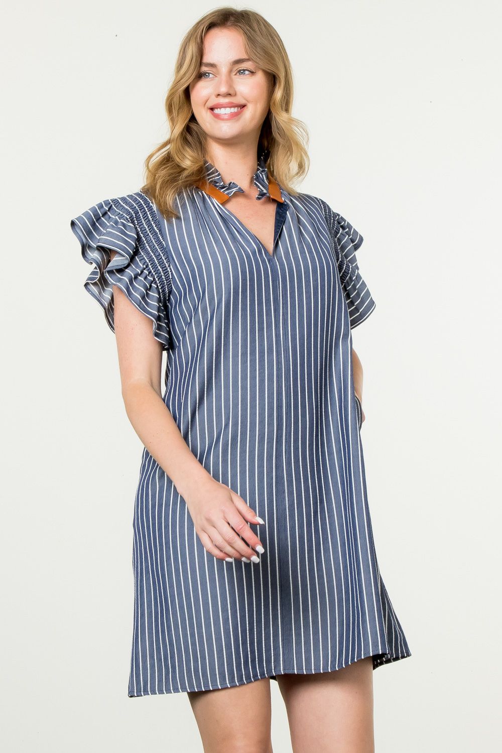 Flutter Sleeve Striped Midi Dress