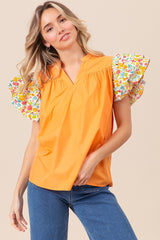 Floral Ruffled Sleeve V-Neck Top