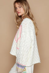 V-neck Long Sleeve Peace Patch Sweater