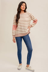 Textured French Terry Stripe Color Block Pullover