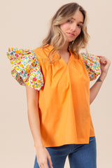 Floral Ruffled Sleeve V-Neck Top