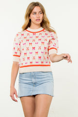 Short Sleeve Ribbon Pattern Knit Top