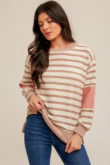 Textured French Terry Stripe Color Block Pullover