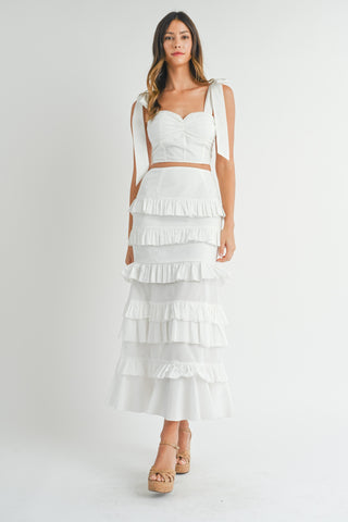 Tube Top And Tiered Ruffle Maxi Skirt Set