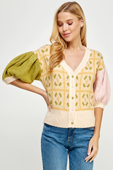Color Block Sweater Cropped Cardigan