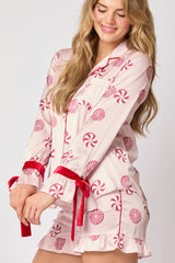 Satin Bow Peppermint Pajama Short Set