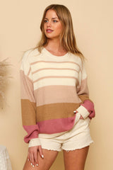 Color Block and Stripe Knit Sweater