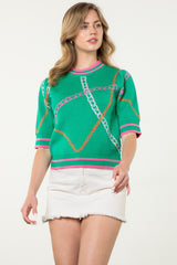 Short Sleeve Knit Chain Top