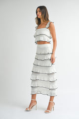 Tiered Ruffle Knit Top and Midi Skirt Set