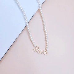 Cz Gold Dipped Pearl Love Fashion Necklace