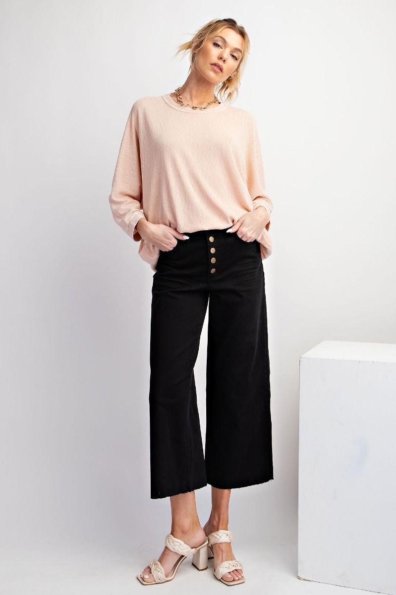 Button Front Stretch Twill Bell Bottom Pants