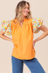 Floral Ruffled Sleeve V-Neck Top