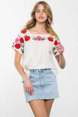 Flower Embroidered Short Sleeve Top
