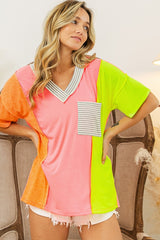 Color Block V-Neck Top