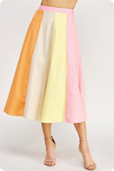 Color Block Linen Long Skirt