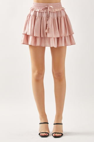 Pink Ruffle Tiered Skirts With Tessels