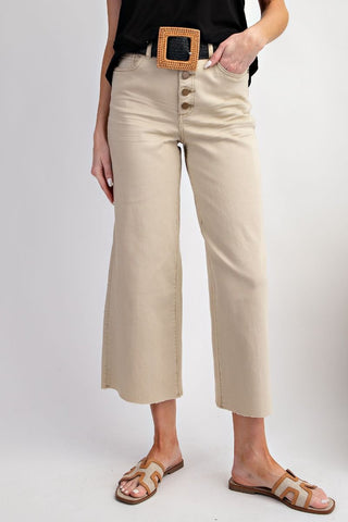 Button Front Stretch Twill Bell Bottom Pants