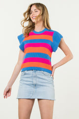 Short Sleeve Multi Color Knit Top