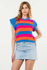 Short Sleeve Multi Color Knit Top