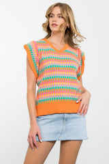 V-Neck Multi Color Knit Top