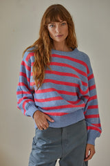 Knit Crew Neck Long Sleeve Drop Shoulder Striped Oversized Sweater Top