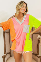 Color Block V-Neck Top