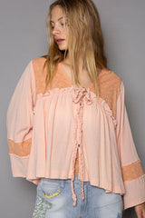 Oversized V-Neck 3/4 Bell Sleeve Top