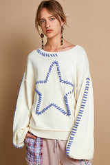 Round Neckline Knit With Star Lace Patch