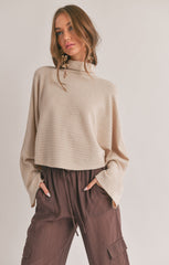 Alba Hi-Neck Dolam Sleeve Ribbed Sweater