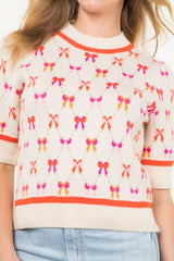 Short Sleeve Ribbon Pattern Knit Top