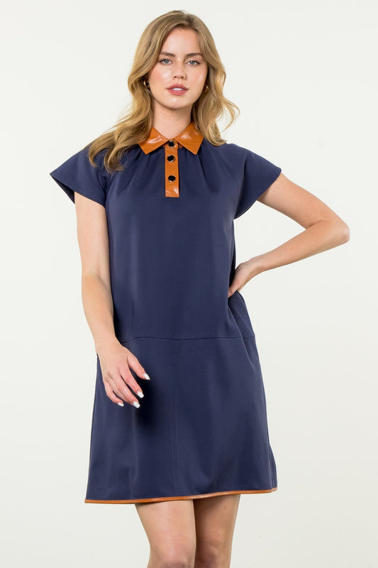 Collared Short Sleeve Midi Dress