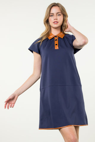 Collared Short Sleeve Midi Dress