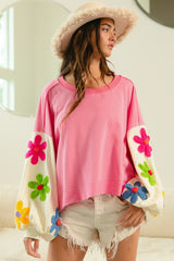 Long sleeve Colorblock Sweatshirts with Daisy Patch