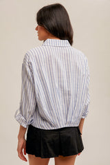 Pleated Hem Stripe Button Down Shirt