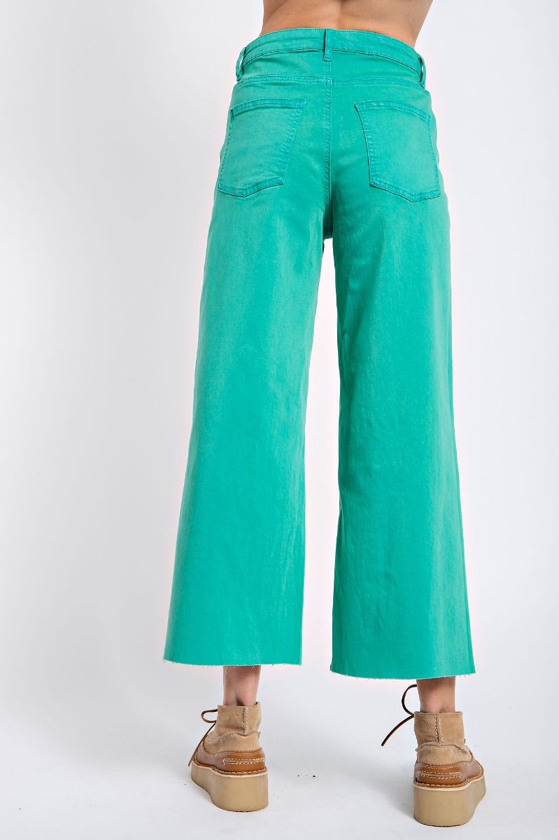 Button Front Stretch Twill Bell Bottom Pants