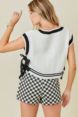 V-Neck Sweater Contrasting Stripe Bow Detail Vest