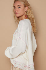 Love Letter Patchwork Round Neck Long Sleeve Top