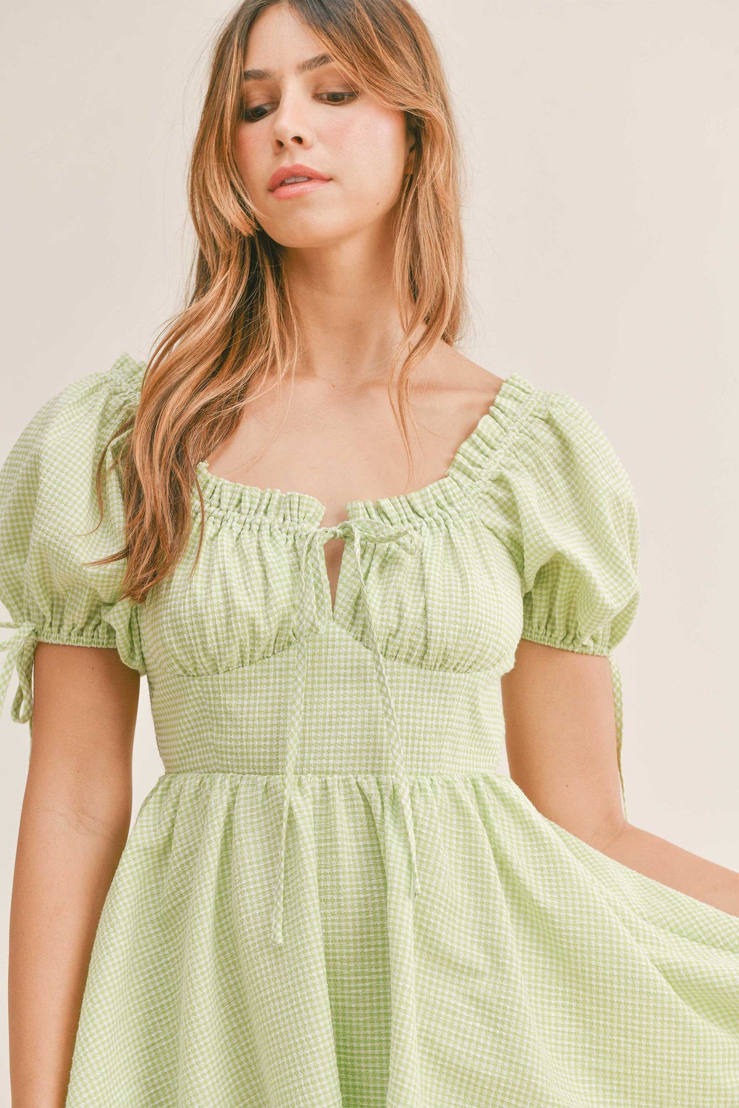 Plaid Puff Sleeve Mini Dress