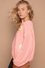 Chenille Round Neckline Ballon Sleeve Sweater