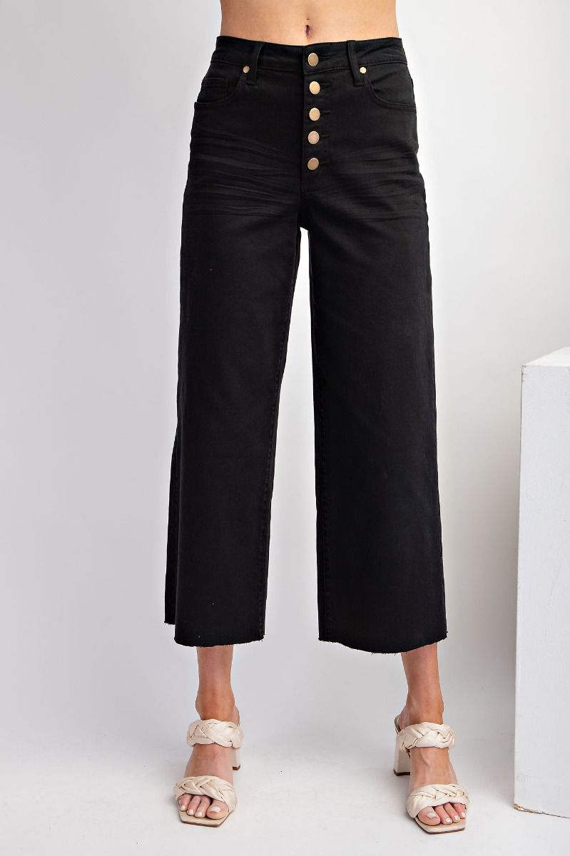 Button Front Stretch Twill Bell Bottom Pants