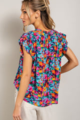 Floral Drawstring Short Sleeve Top