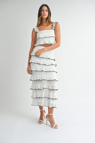 Tiered Ruffle Knit Top and Midi Skirt Set