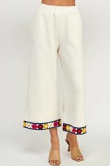 Crochet Trimmed Soft Cropped Wide Texture Lounge Pants