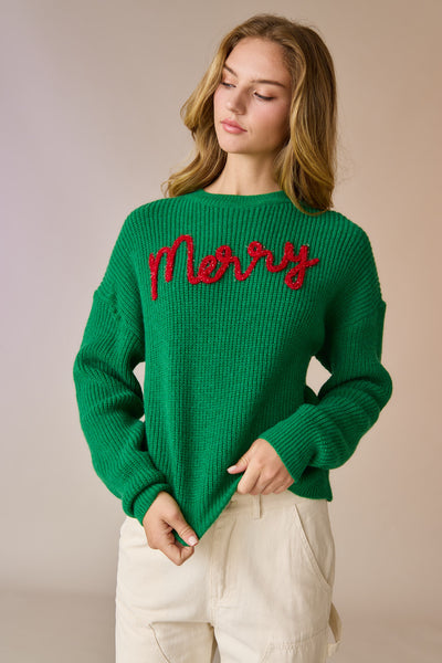 Olivia Loose Fit Green Merry Knit Pullover