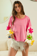 Long sleeve Colorblock Sweatshirts with Daisy Patch