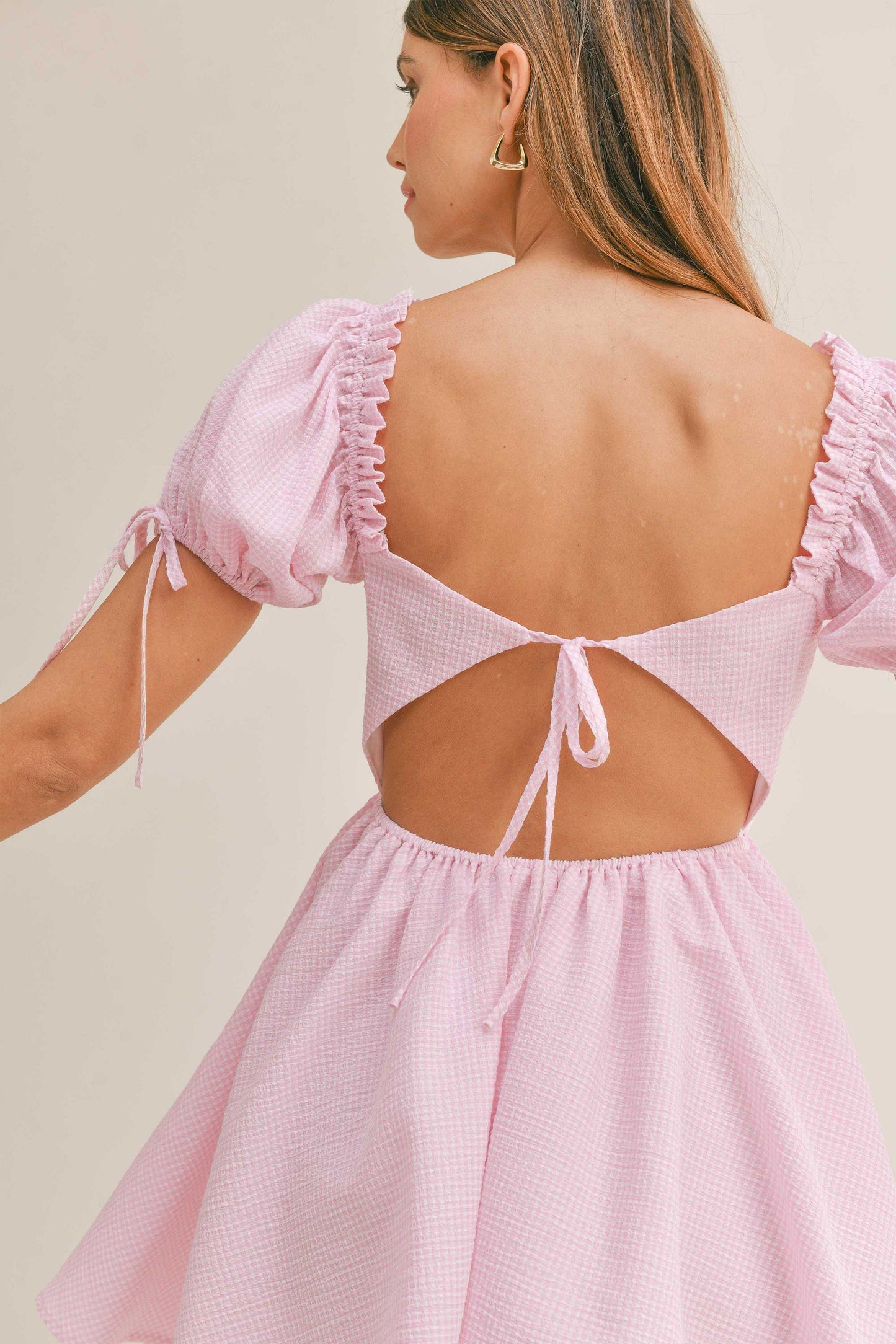 Plaid Puff Sleeve Mini Dress
