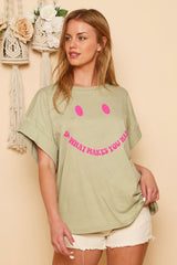 Smiley Face Graphic Print Knit Top