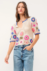 Jamila Puff Sleeve Crochet Top