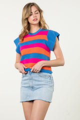 Short Sleeve Multi Color Knit Top