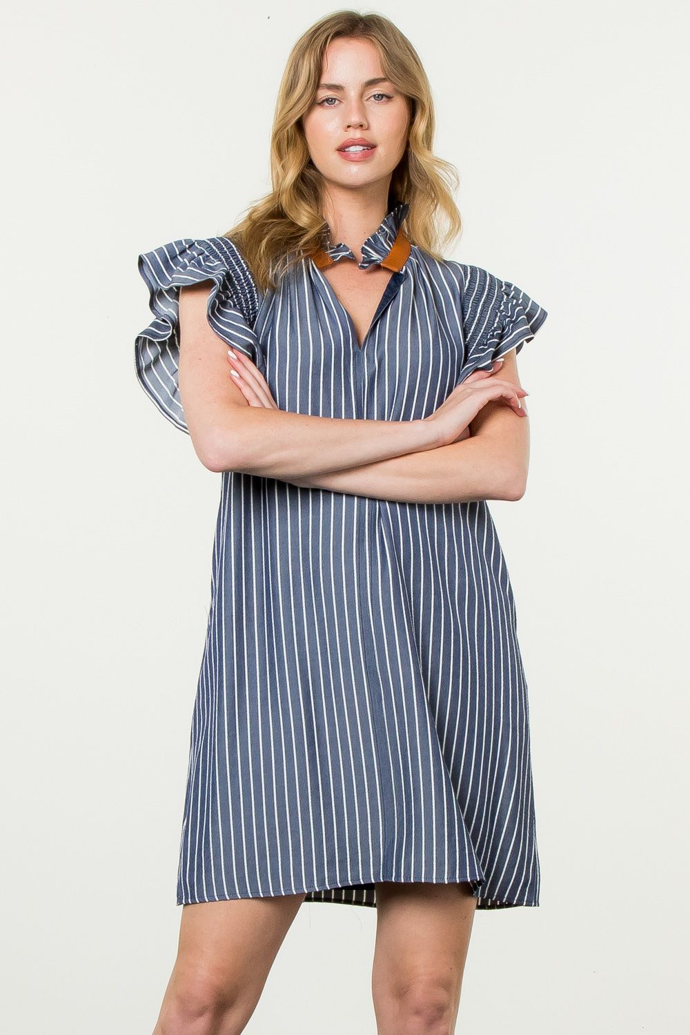 Flutter Sleeve Striped Midi Dress